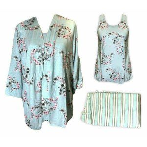 3 Piece Claudel Women's Aqua Floral Adaptive Loungewear Sleepwear Set, X-Large